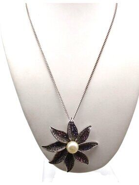 Vintage Premier Designs Pave Crystal  Flower with Pearl Center, Pendant Brooch